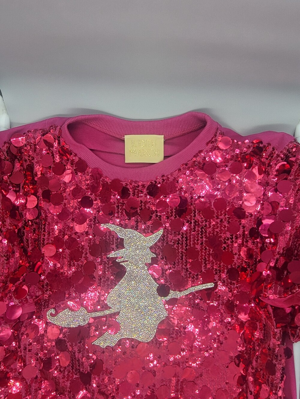 Judith March Sequin & Rhinestone Witch On Broom Top - Picture 7 of 12